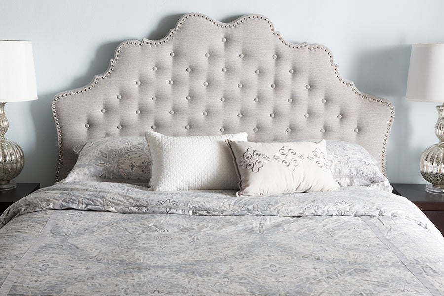 Baxton Studio Hilda Modern and Contemporary Greyish Beige Fabric Queen Size Headboard | Modishstore | Headboards