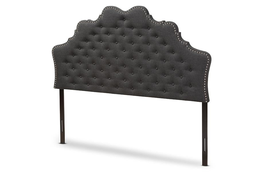 baxton studio hilda modern and contemporary dark grey fabric queen size headboard | Modish Furniture Store-3