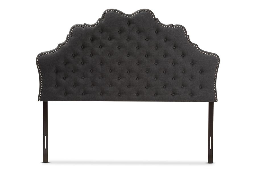 baxton studio hilda modern and contemporary dark grey fabric queen size headboard | Modish Furniture Store-2