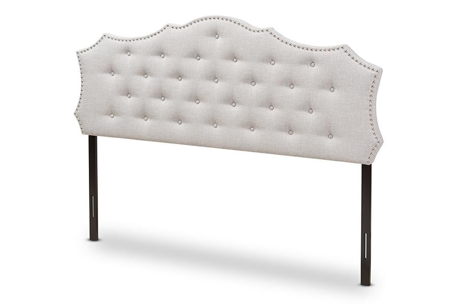 baxton studio aurora modern and contemporary greyish beige fabric queen size headboard | Modish Furniture Store-2