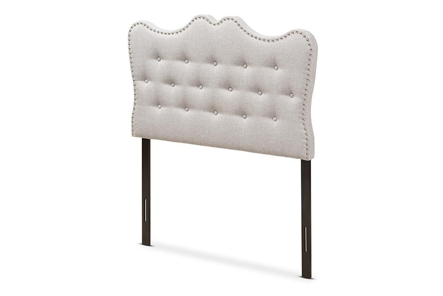 baxton studio emma modern and contemporary greyish beige fabric twin size headboard | Modish Furniture Store-2