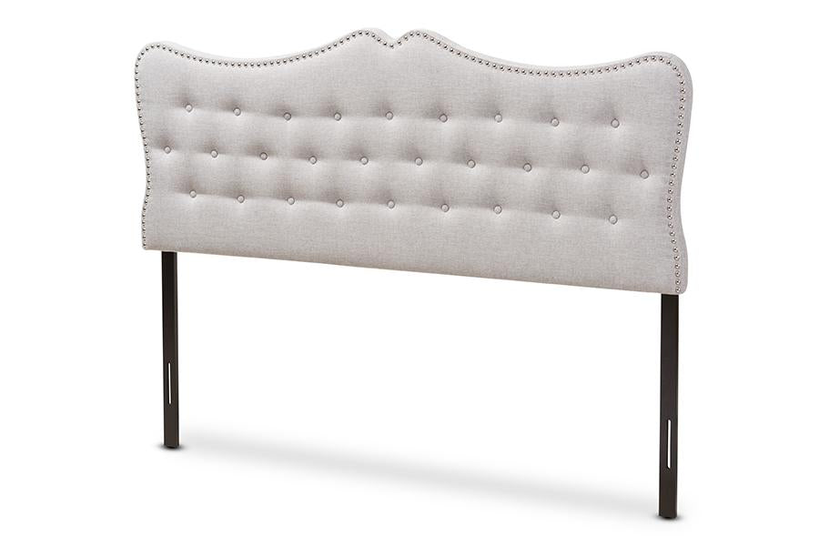 baxton studio emma modern and contemporary greyish beige fabric queen size headboard | Modish Furniture Store-3