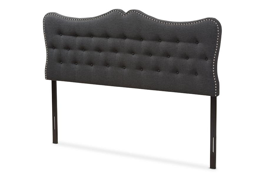 baxton studio emma modern and contemporary dark grey fabric queen size headboard | Modish Furniture Store-2