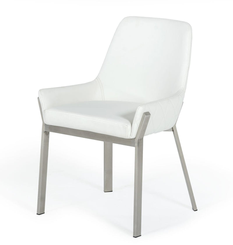 Modrest Ganon - Modern White & Brushed Stainless Steel Dining Chair | Modishstore | Dining Chairs