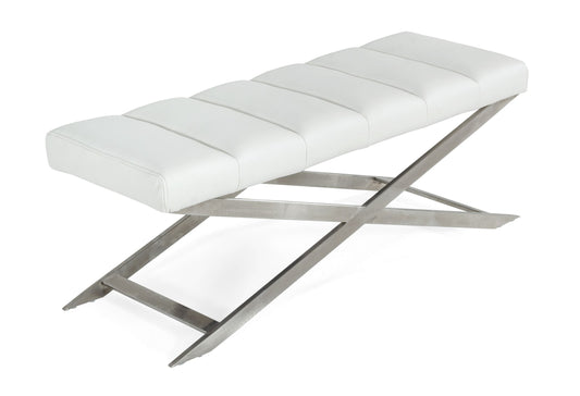 Modrest Xane - Contemporary White & Brushed Stainless Steel Bench | Modishstore | Stools & Benches