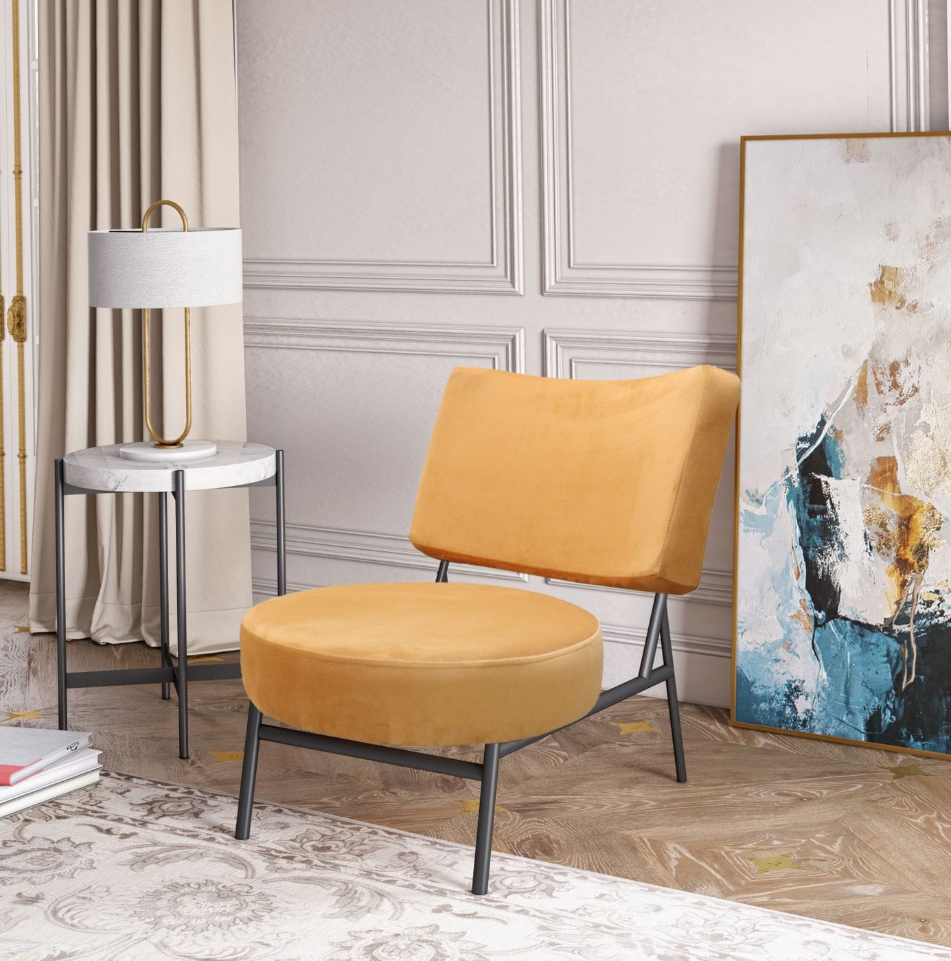 Modrest Sami - Modern Orange Velvet Accent Chair | Modishstore | Lounge Chairs