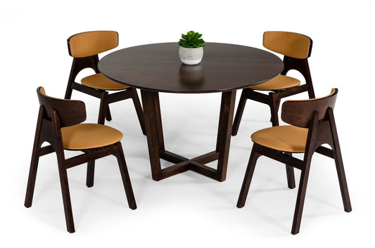Modrest Legacy - Modern Round Solid Walnut Beechwood Dining Table | Modishstore | Dining Tables