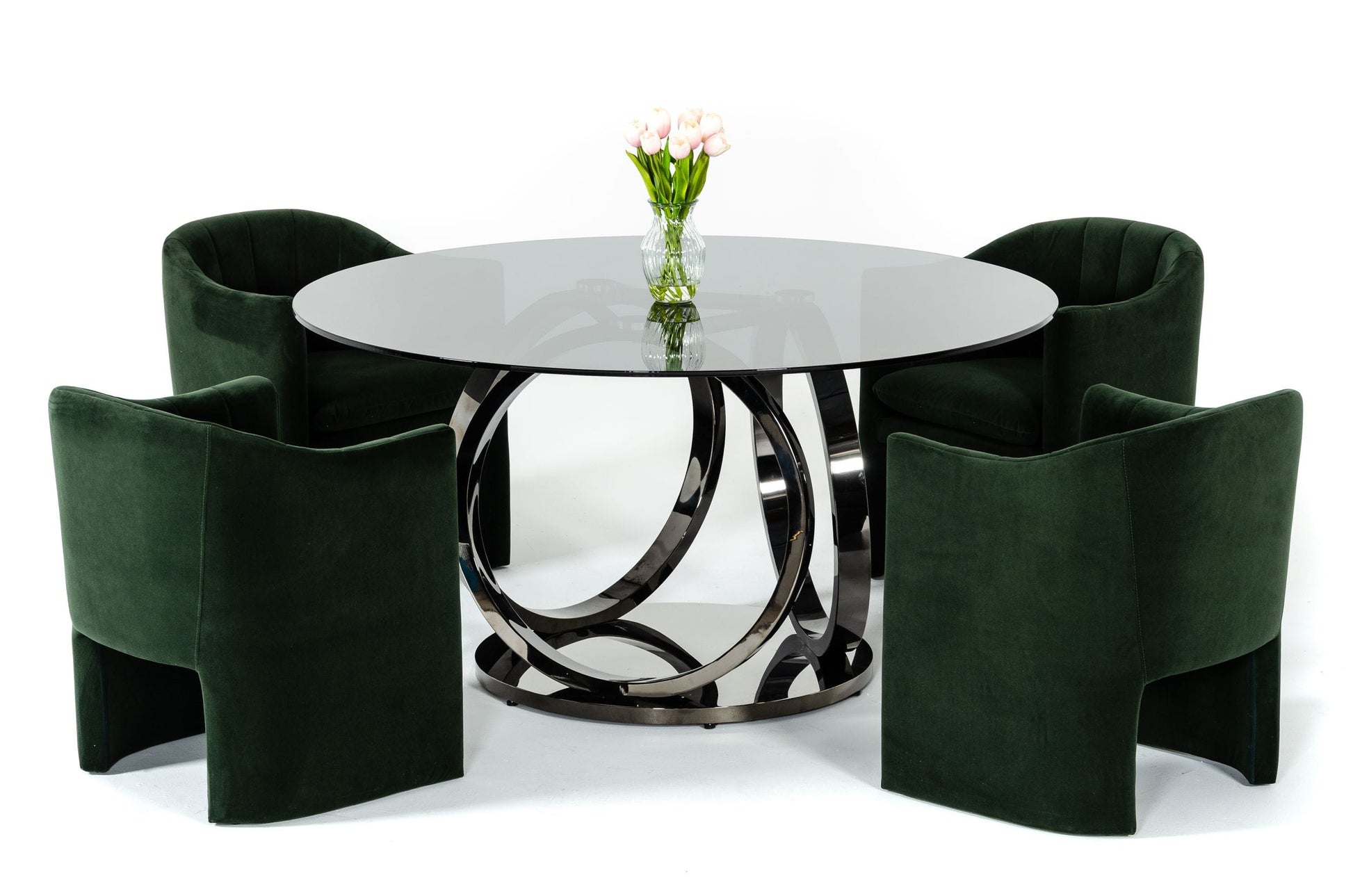 Modrest Enid - Modern Smoked Glass & Black Stainless Steel Round Dining Table | Modishstore | Dining Tables-3
