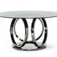 Modrest Enid - Modern Smoked Glass & Black Stainless Steel Round Dining Table | Modishstore | Dining Tables-4