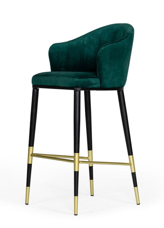 Modrest Adak Modern Glam Green with Black & Gold Barstool | Modishstore | Bar Stools