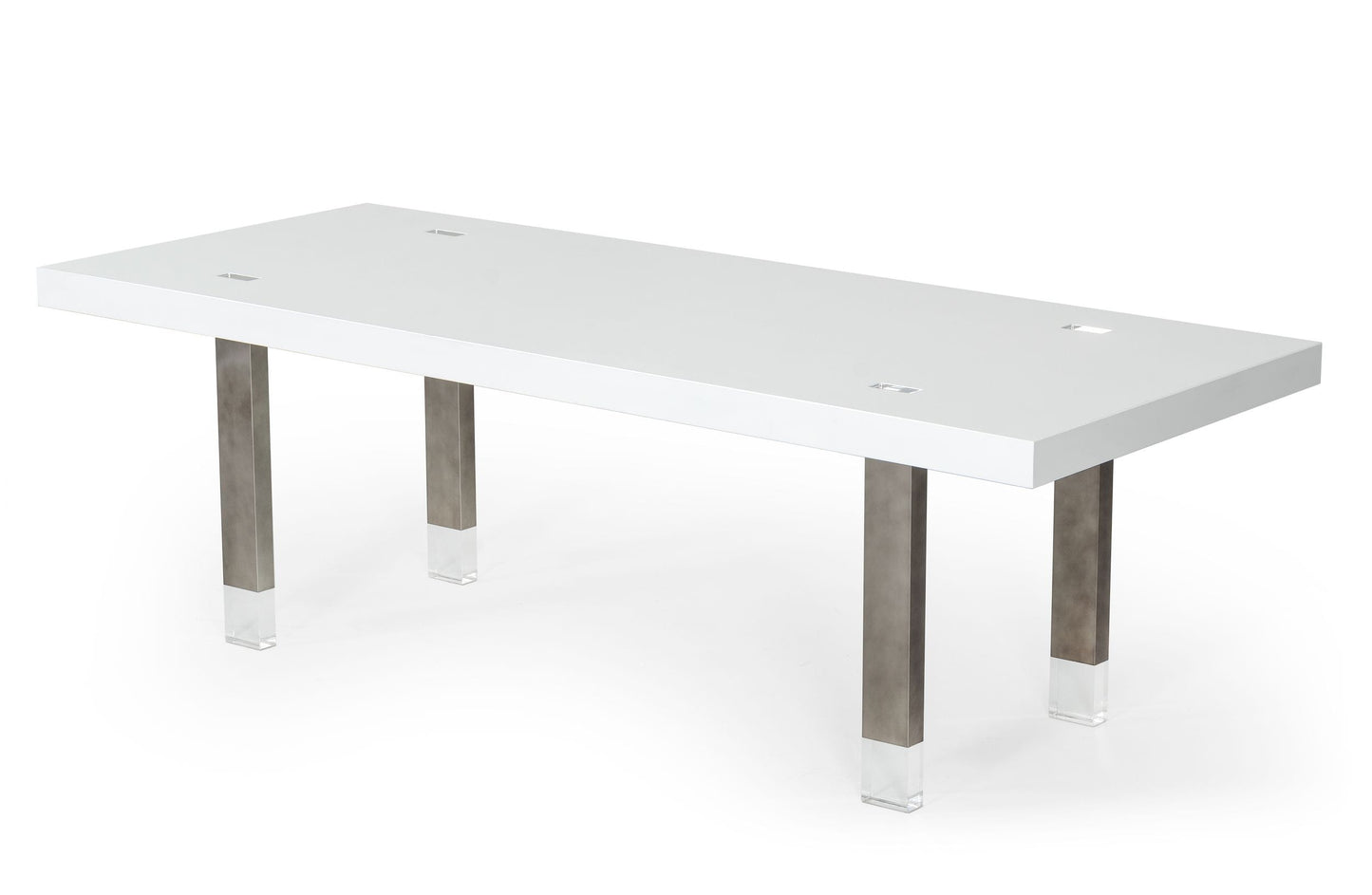 Modrest Lenny- Modern White High Gloss & Stainless Steel Gun Metal Dining Table-4