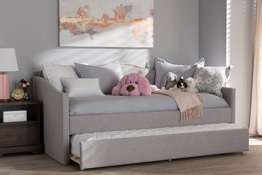 Baxton Studio Kaija Modern and Contemporary Greyish Beige Fabric Daybed with Trundle | Modishstore | Daybeds