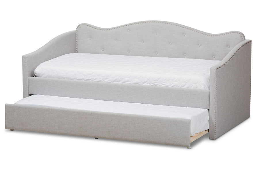baxton studio kaija modern and contemporary greyish beige fabric daybed with trundle | Modish Furniture Store-2