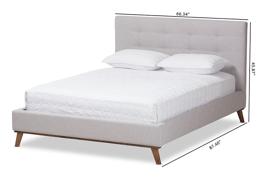 baxton studio valencia mid century modern greyish beige fabric king size platform bed | Modish Furniture Store-11