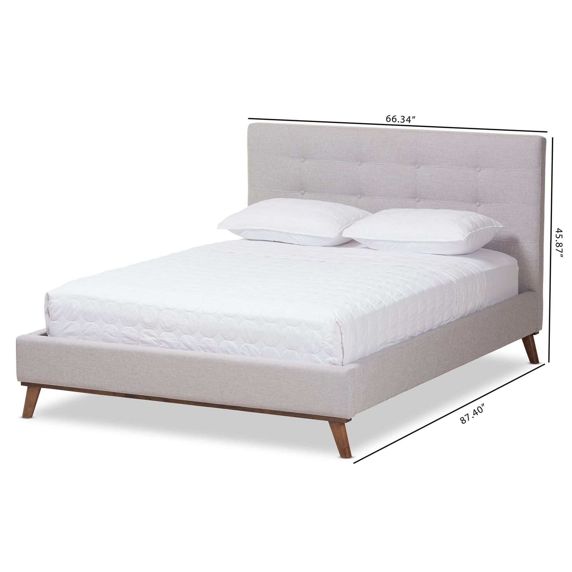 baxton studio valencia mid century modern greyish beige fabric king size platform bed | Modish Furniture Store-22