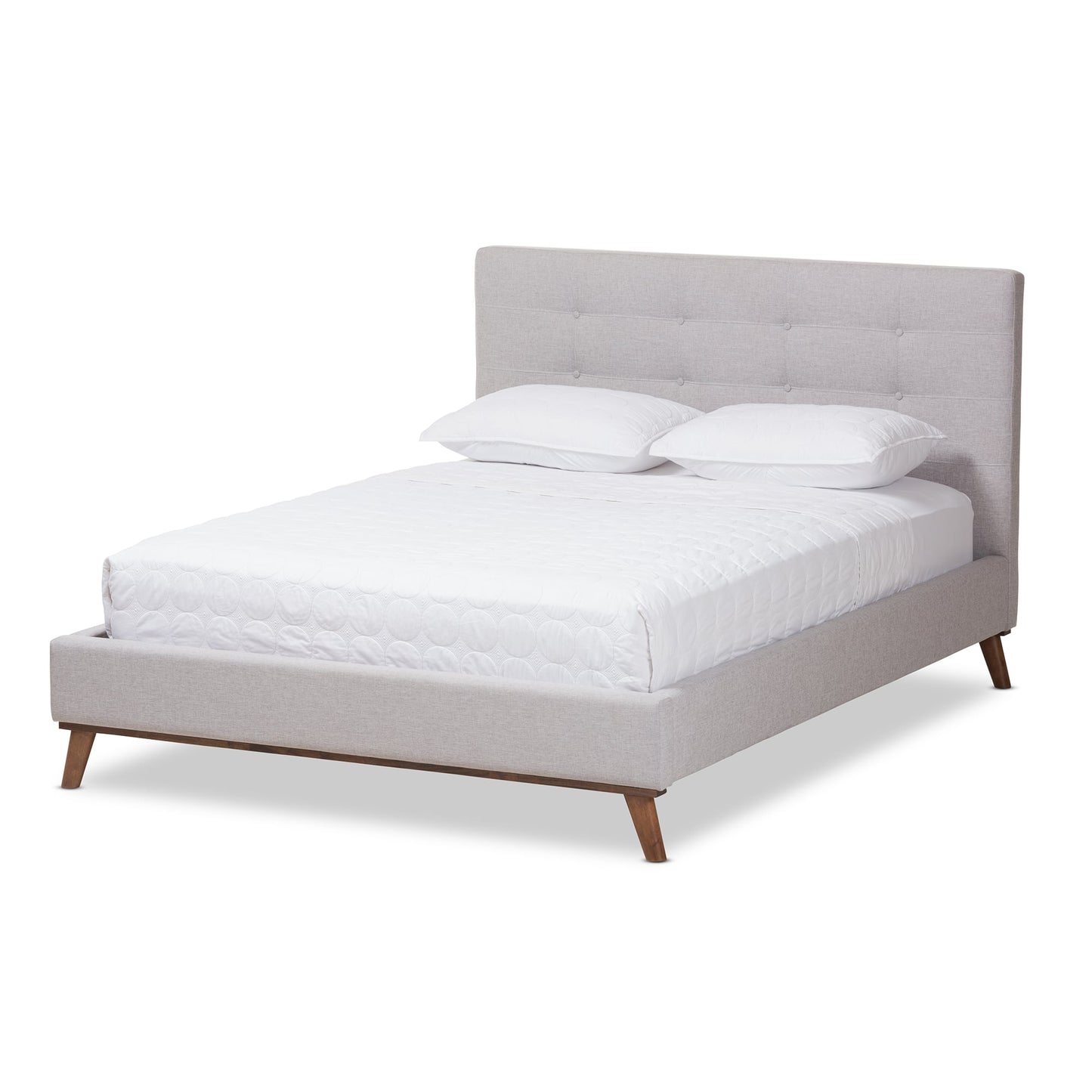 baxton studio valencia mid century modern greyish beige fabric queen size platform bed | Modish Furniture Store-13