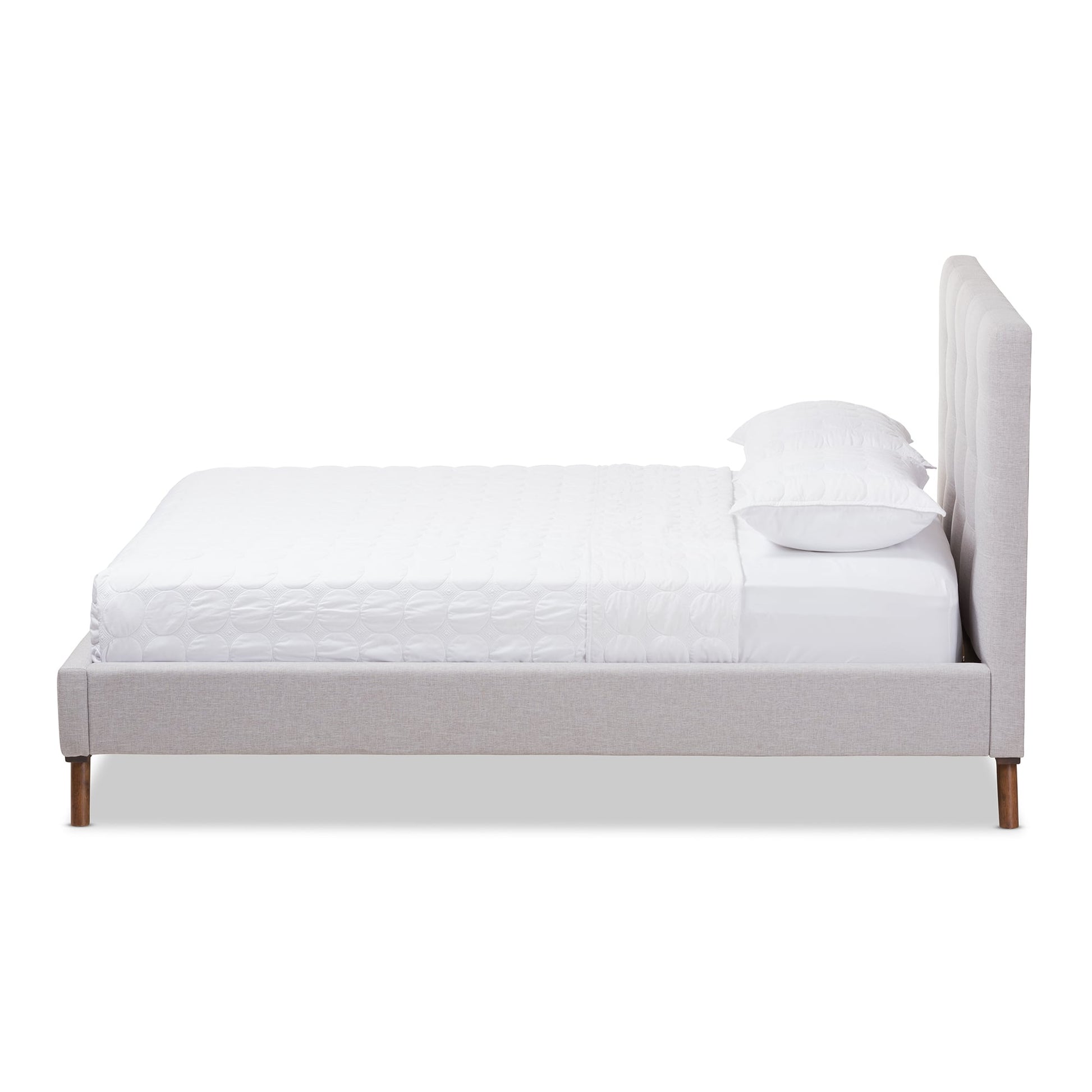 baxton studio valencia mid century modern greyish beige fabric queen size platform bed | Modish Furniture Store-14