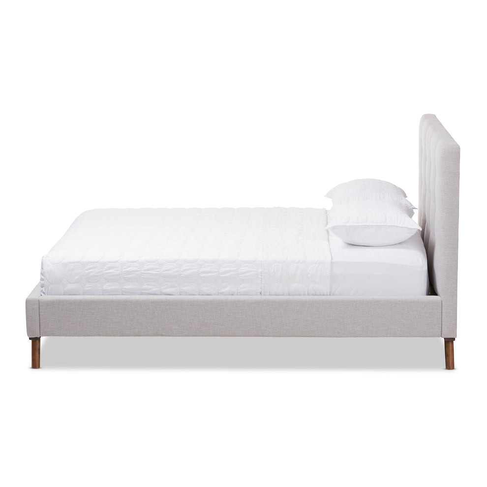 baxton studio valencia mid century modern greyish beige fabric queen size platform bed | Modish Furniture Store-14