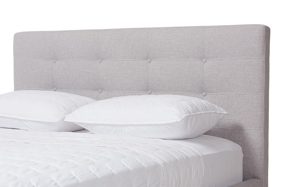 baxton studio valencia mid century modern greyish beige fabric king size platform bed | Modish Furniture Store-6