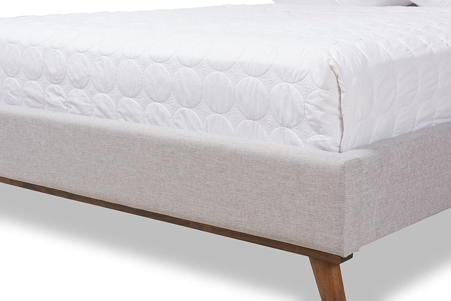 baxton studio valencia mid century modern greyish beige fabric king size platform bed | Modish Furniture Store-7