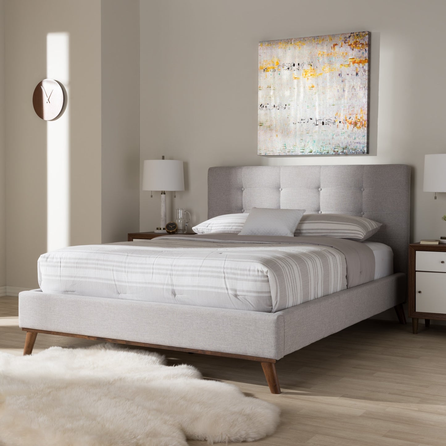 baxton studio valencia mid century modern dark grey fabric full size platform bed | Modish Furniture Store-40