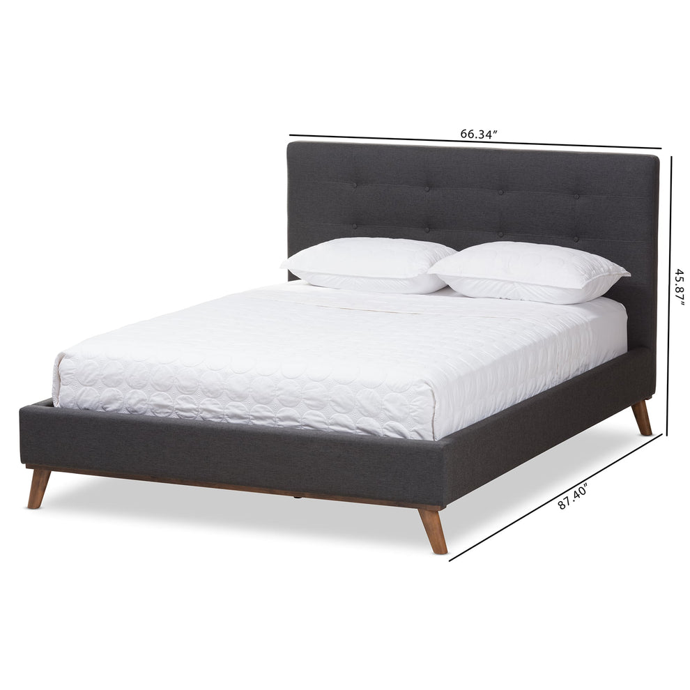 baxton studio valencia mid century modern dark grey fabric queen size platform bed | Modish Furniture Store-22