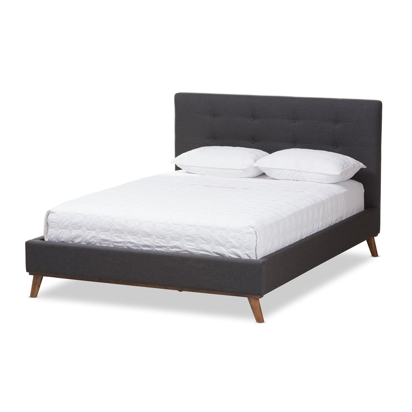baxton studio valencia mid century modern dark grey fabric queen size platform bed | Modish Furniture Store-12
