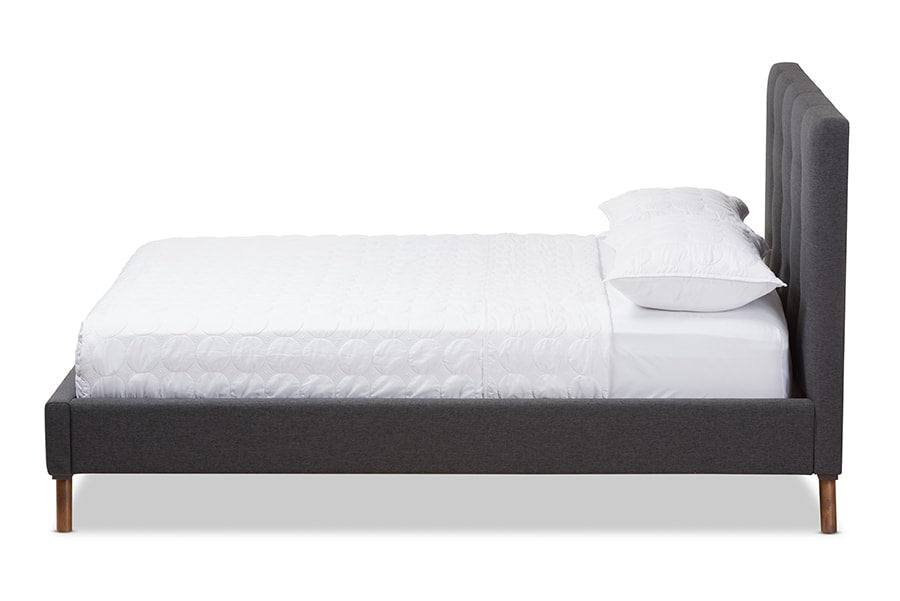 baxton studio valencia mid century modern dark grey fabric queen size platform bed | Modish Furniture Store-3