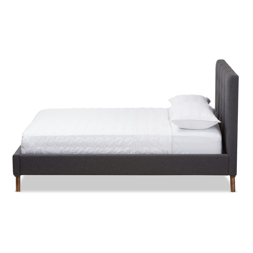 baxton studio valencia mid century modern dark grey fabric queen size platform bed | Modish Furniture Store-13