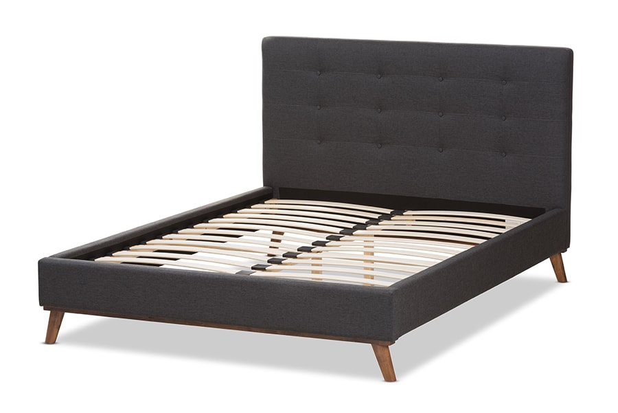 baxton studio valencia mid century modern dark grey fabric full size platform bed | Modish Furniture Store-3