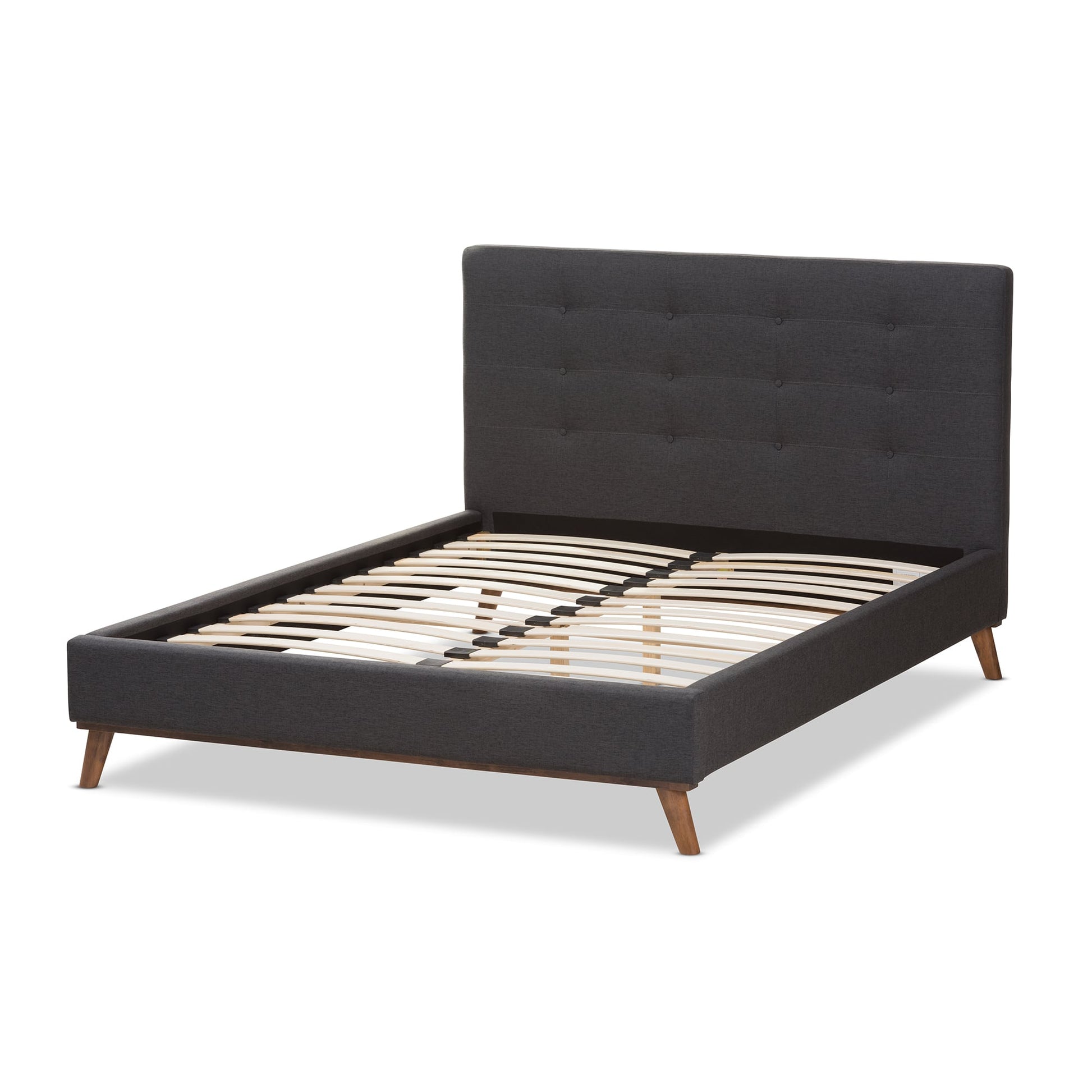 baxton studio valencia mid century modern dark grey fabric king size platform bed | Modish Furniture Store-15