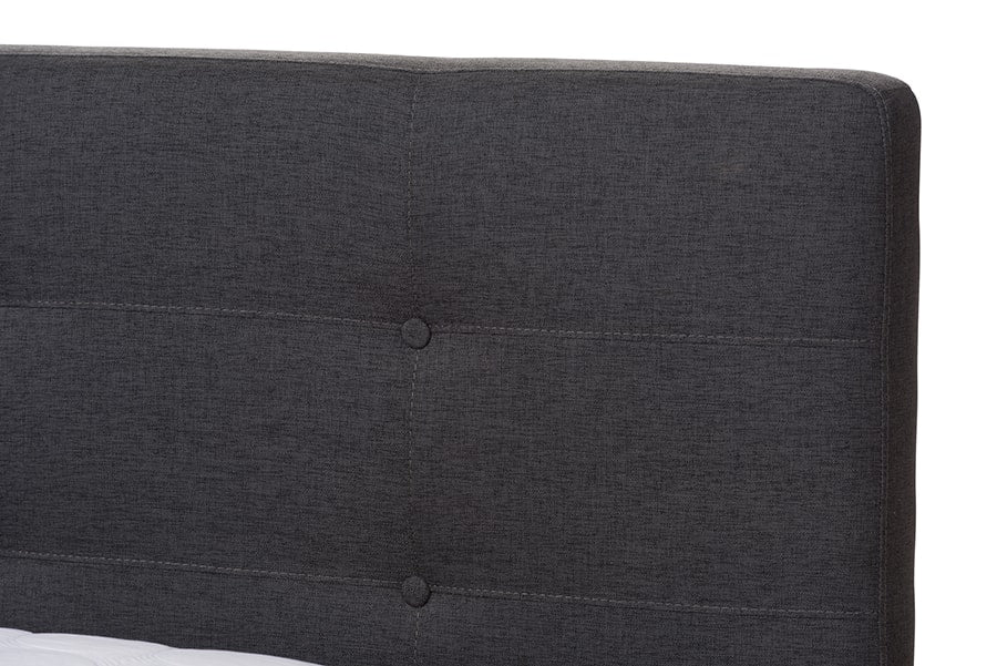 baxton studio valencia mid century modern dark grey fabric queen size platform bed | Modish Furniture Store-5