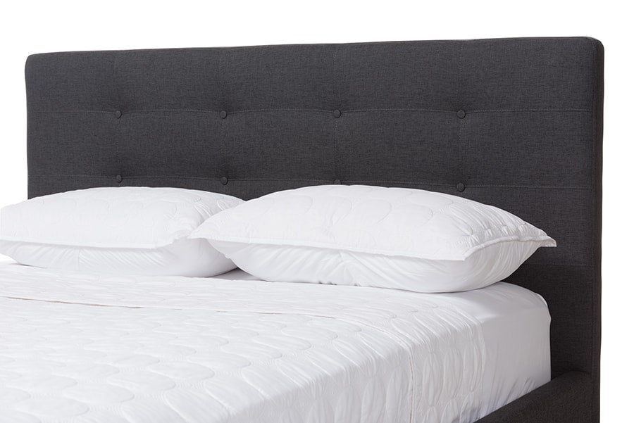 baxton studio valencia mid century modern dark grey fabric queen size platform bed | Modish Furniture Store-6