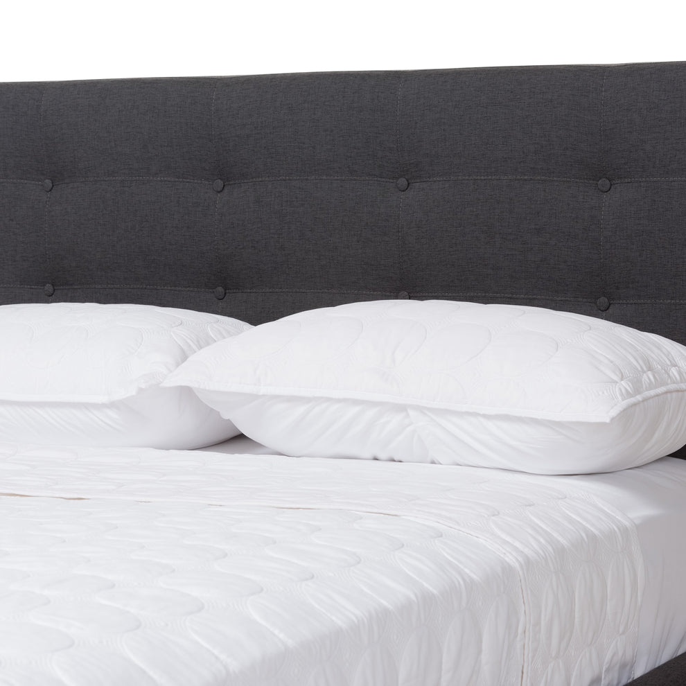 baxton studio valencia mid century modern dark grey fabric queen size platform bed | Modish Furniture Store-16