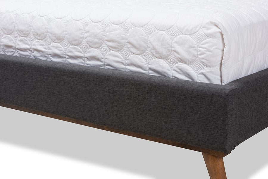 baxton studio valencia mid century modern dark grey fabric queen size platform bed | Modish Furniture Store-7