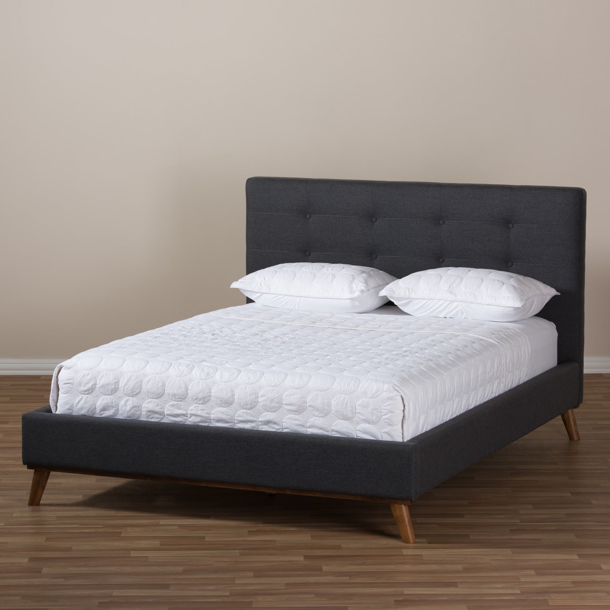 baxton studio valencia mid century modern dark grey fabric king size platform bed | Modish Furniture Store-21