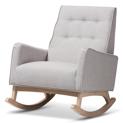 Baxton Studio Marlena Mid-Century Modern Greyish Beige Fabric Upholstered Whitewash Wood Rocking Chair | Rocking Chairs | Modishstore