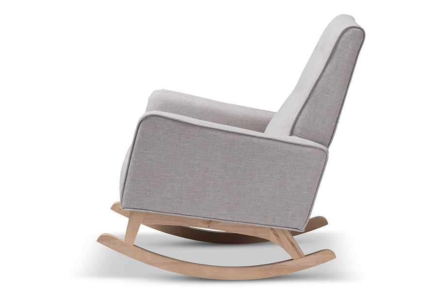 Baxton Studio Marlena Mid-Century Modern Greyish Beige Fabric Upholstered Whitewash Wood Rocking Chair | Rocking Chairs | Modishstore - 7