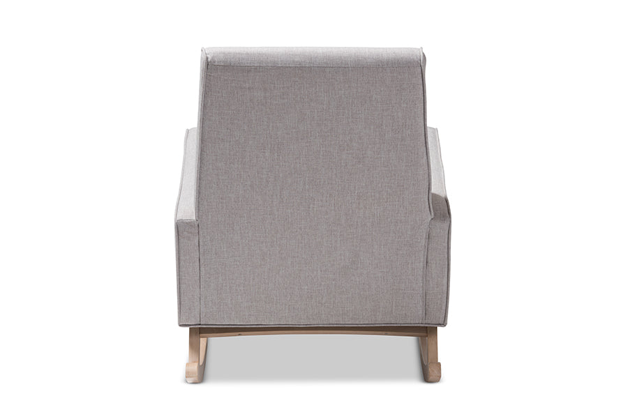 Baxton Studio Marlena Mid-Century Modern Greyish Beige Fabric Upholstered Whitewash Wood Rocking Chair | Rocking Chairs | Modishstore - 6