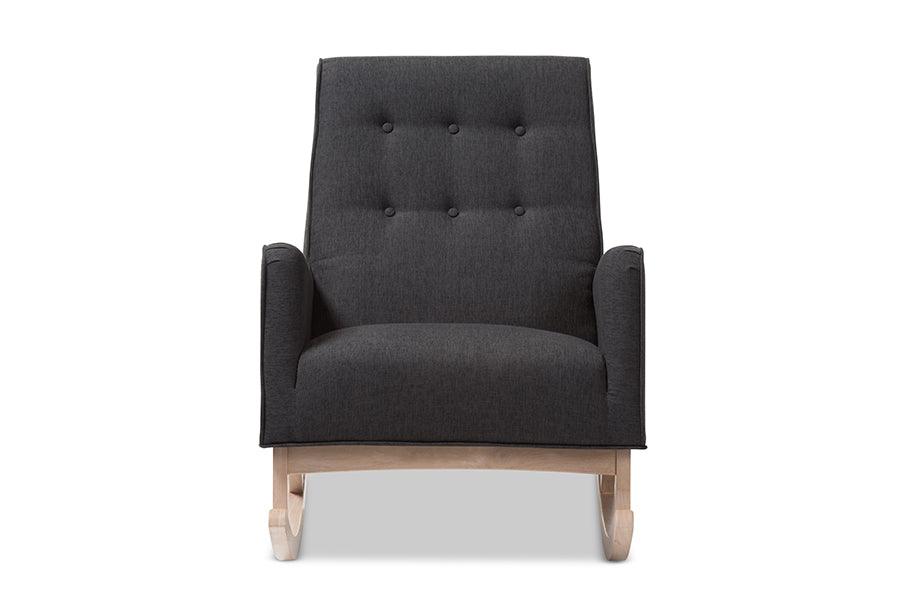 Baxton Studio Marlena Mid-Century Modern Dark Grey Fabric Upholstered Whitewash Wood Rocking Chair | Rocking Chairs | Modishstore - 8