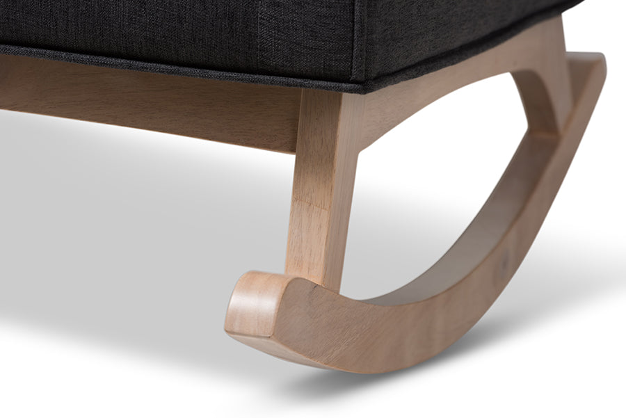 Baxton Studio Marlena Mid-Century Modern Dark Grey Fabric Upholstered Whitewash Wood Rocking Chair | Rocking Chairs | Modishstore - 4