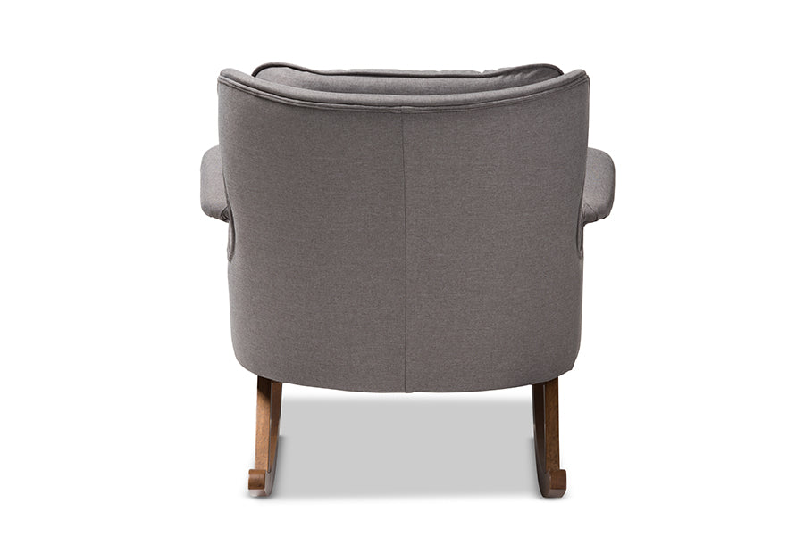 Baxton Studio Maggie Mid-Century Modern Grey Fabric Upholstered Walnut-Finished Rocking Chair | Rocking Chairs | Modishstore - 6