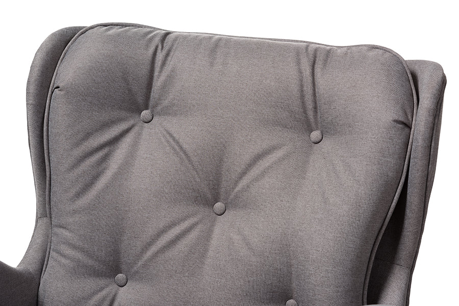 Baxton Studio Maggie Mid-Century Modern Grey Fabric Upholstered Walnut-Finished Rocking Chair | Rocking Chairs | Modishstore - 5