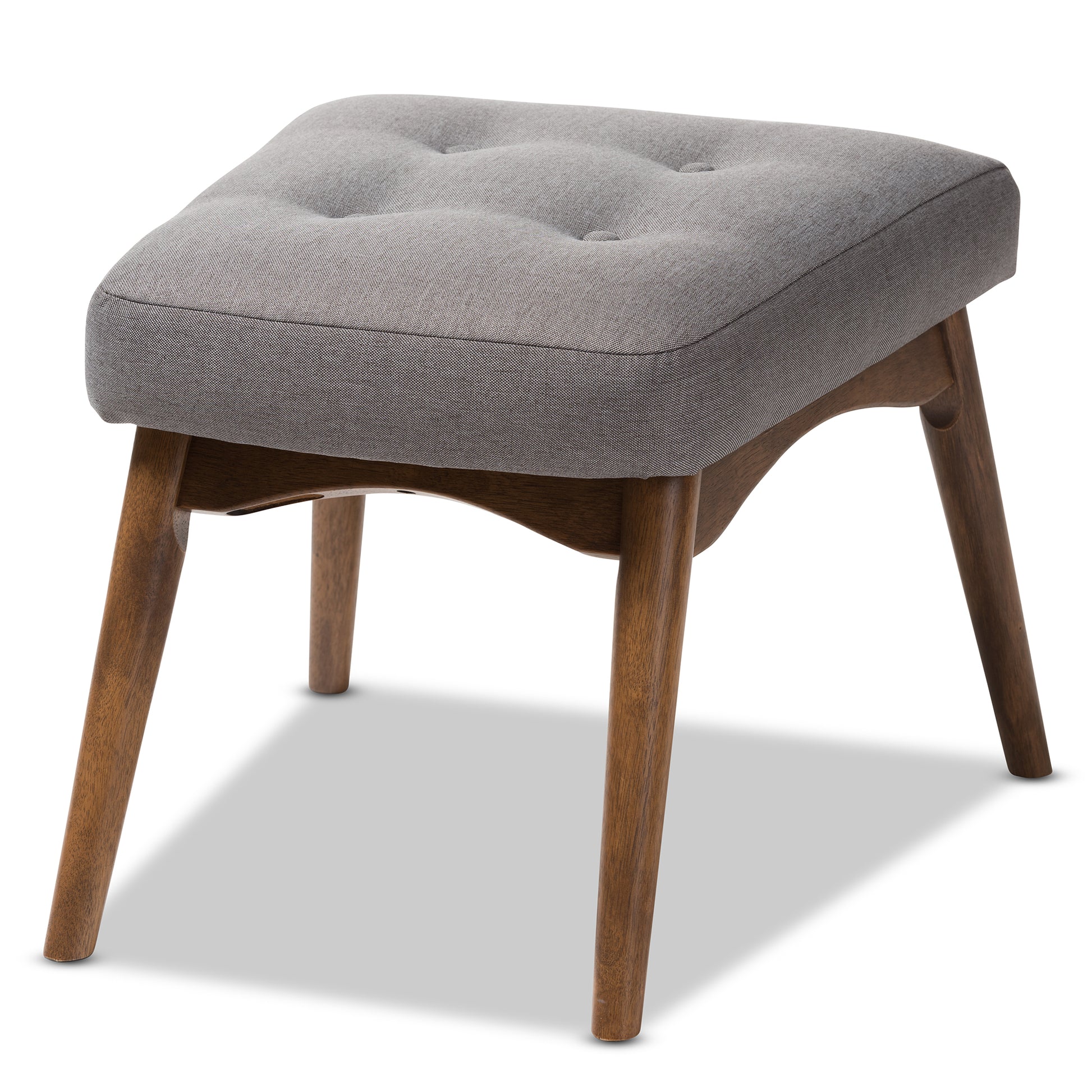 Baxton Studio Waldmann Mid-Century Modern Grey Fabric Upholstered Ottoman | Stools | Modishstore