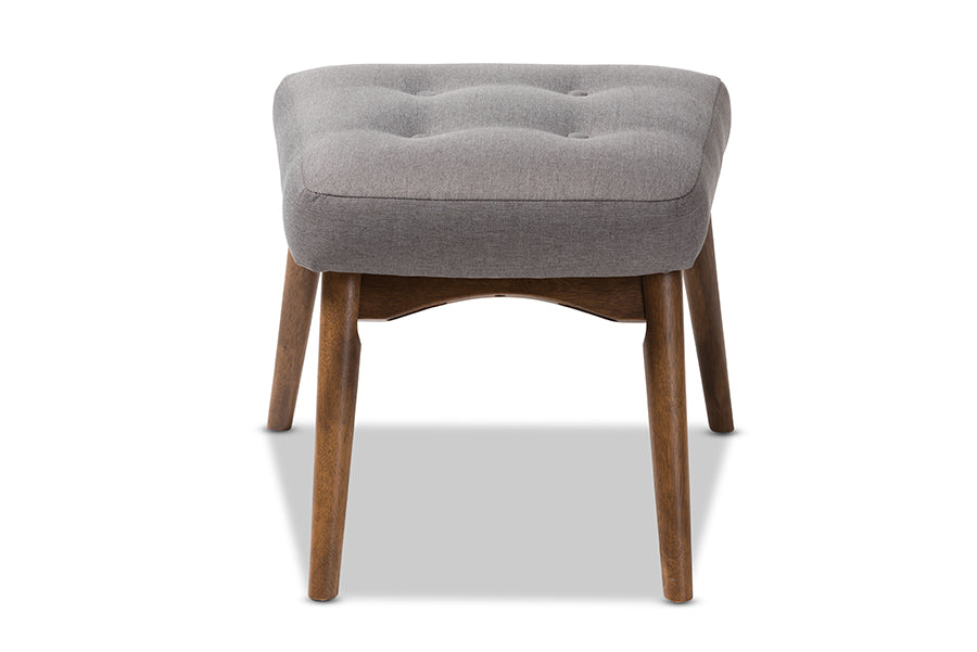 Baxton Studio Waldmann Mid-Century Modern Grey Fabric Upholstered Ottoman | Stools | Modishstore - 5