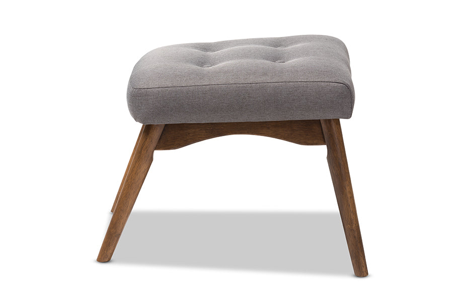Baxton Studio Waldmann Mid-Century Modern Grey Fabric Upholstered Ottoman | Stools | Modishstore - 4