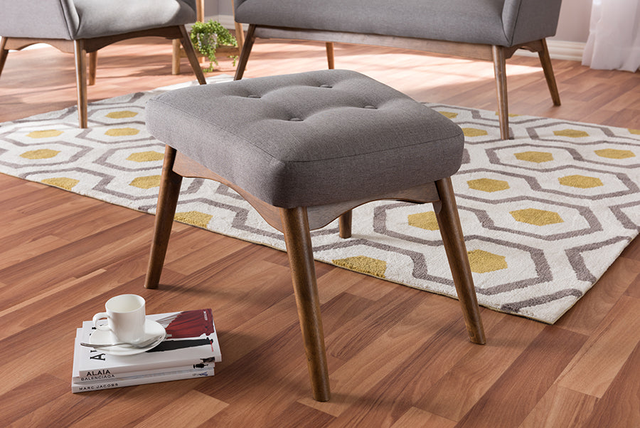 Baxton Studio Waldmann Mid-Century Modern Grey Fabric Upholstered Ottoman | Stools | Modishstore - 2