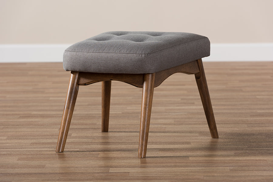 Baxton Studio Waldmann Mid-Century Modern Grey Fabric Upholstered Ottoman | Stools | Modishstore - 3