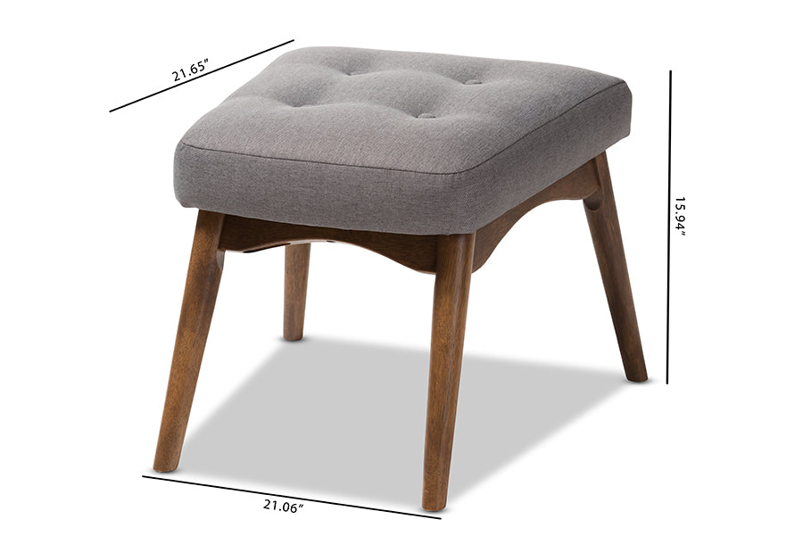 Baxton Studio Waldmann Mid-Century Modern Grey Fabric Upholstered Ottoman | Stools | Modishstore - 7