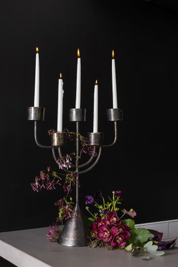 Talliston 5 Candle Pewter Finish Candelabra By Accent Decor | Candle Holders | Modishstore - 1